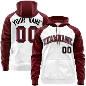 Custom Stitched White Crimson-Black Raglan Sleeves Sports Full-Zip Sweatshirt Hoodie