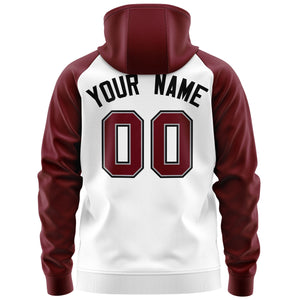 Custom Stitched White Crimson-Black Raglan Sleeves Sports Full-Zip Sweatshirt Hoodie