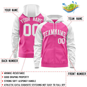 Custom Stitched Pink White Raglan Sleeves Sports Full-Zip Sweatshirt Hoodie