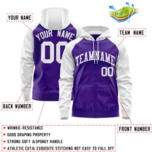 Custom Stitched Purple White Raglan Sleeves Sports Full-Zip Sweatshirt Hoodie