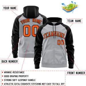 Custom Stitched Gray Orange-Black Raglan Sleeves Sports Full-Zip Sweatshirt Hoodie