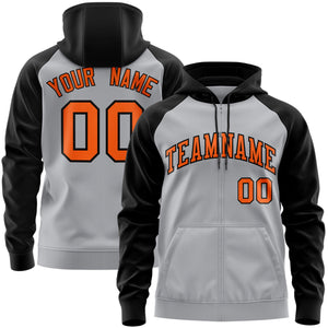 Custom Stitched Gray Orange-Black Raglan Sleeves Sports Full-Zip Sweatshirt Hoodie