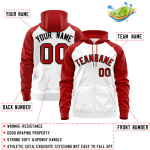 Custom Stitched White Red-Black Raglan Sleeves Sports Full-Zip Sweatshirt Hoodie