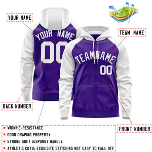 Custom Stitched Purple White Raglan Sleeves Sports Full-Zip Sweatshirt Hoodie