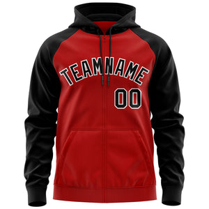 Custom Stitched Red Black-White Raglan Sleeves Sports Full-Zip Sweatshirt Hoodie