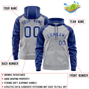 Custom Stitched Gray Royal-White Raglan Sleeves Sports Full-Zip Sweatshirt Hoodie