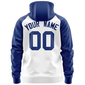 Custom Stitched White Royal Raglan Sleeves Sports Full-Zip Sweatshirt Hoodie