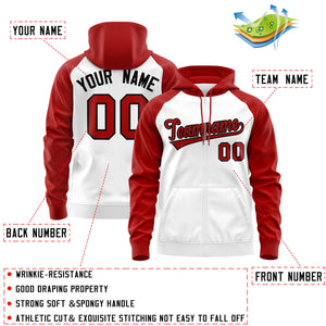 Custom Stitched White Red-Black Raglan Sleeves Sports Full-Zip Sweatshirt Hoodie