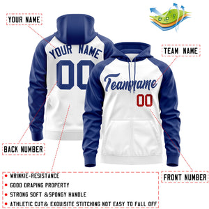 Custom Stitched White Royal Raglan Sleeves Sports Full-Zip Sweatshirt Hoodie