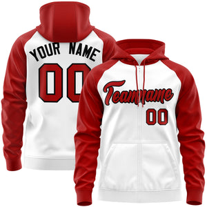 Custom Stitched White Red-Black Raglan Sleeves Sports Full-Zip Sweatshirt Hoodie