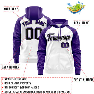 Custom Stitched White Black-Purple Raglan Sleeves Sports Full-Zip Sweatshirt Hoodie