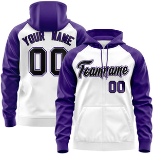 Custom Stitched White Black-Purple Raglan Sleeves Sports Full-Zip Sweatshirt Hoodie