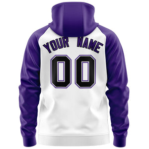 Custom Stitched White Black-Purple Raglan Sleeves Sports Full-Zip Sweatshirt Hoodie