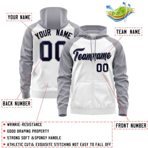 Custom Stitched White Light Gray-Navy Raglan Sleeves Sports Full-Zip Sweatshirt Hoodie