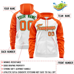 Custom Stitched White Orange Raglan Sleeves Sports Full-Zip Sweatshirt Hoodie