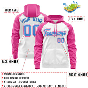 Custom Stitched White Pink-Powder Blue Raglan Sleeves Sports Full-Zip Sweatshirt Hoodie