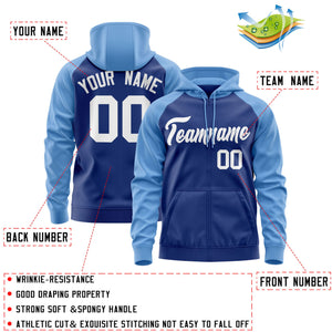 Custom Stitched Royal White-Light Blue Raglan Sleeves Sports Full-Zip Sweatshirt Hoodie