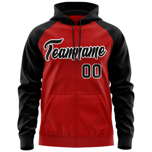 Custom Stitched Red Black-White Raglan Sleeves Sports Full-Zip Sweatshirt Hoodie