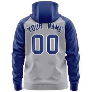 Custom Stitched Gray Royal-White Raglan Sleeves Sports Full-Zip Sweatshirt Hoodie