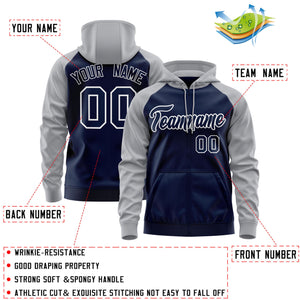 Custom Stitched Navy White-Gray Raglan Sleeves Sports Full-Zip Sweatshirt Hoodie