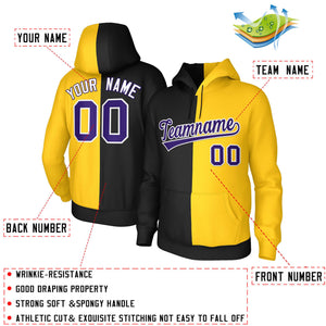 Custom Black Gold Purple-White Split Fashion Stitched Sportwear Pullover Hoodie