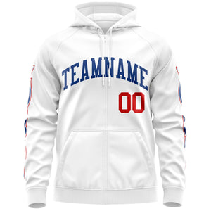 Custom Stitched White Royal Sports Full-Zip Sweatshirt Hoodie with Flame