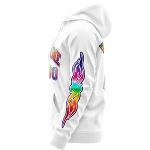 Custom Stitched White Purple Sports Full-Zip Sweatshirt Hoodie with Colored Flames