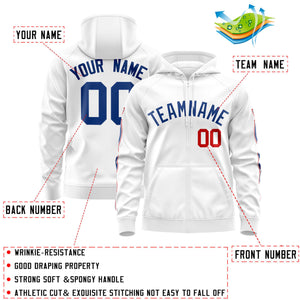 Custom Stitched White Royal Sports Full-Zip Sweatshirt Hoodie with Flame