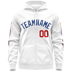 Custom Stitched White Royal Sports Full-Zip Sweatshirt Hoodie with Flame