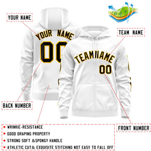 Custom Stitched White Black Sports Full-Zip Sweatshirt Hoodie with Flame