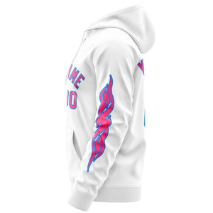 Custom Stitched White Pink Sports Full-Zip Sweatshirt Hoodie with Flame