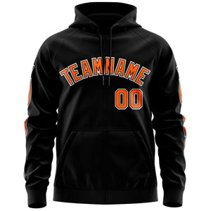 Custom Stitched Black Orange Sports Full-Zip Sweatshirt Hoodie with Flame