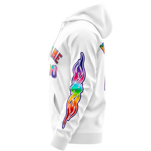 Custom Stitched White Purple Sports Full-Zip Sweatshirt Hoodie with Colored Flames