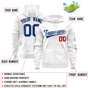 Custom Stitched White Royal Sports Full-Zip Sweatshirt Hoodie with Flame