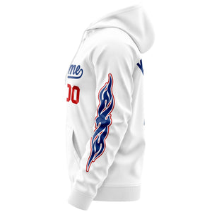 Custom Stitched White Royal Sports Full-Zip Sweatshirt Hoodie with Flame