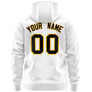 Custom Stitched White Black Sports Full-Zip Sweatshirt Hoodie with Flame