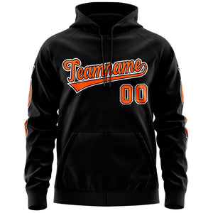 Custom Stitched Black Orange Sports Full-Zip Sweatshirt Hoodie with Flame