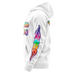 Custom Stitched White Purple Sports Full-Zip Sweatshirt Hoodie with Colored Flames