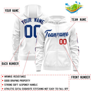 Custom Stitched White Royal Sports Full-Zip Sweatshirt Hoodie with Flame