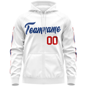 Custom Stitched White Royal Sports Full-Zip Sweatshirt Hoodie with Flame