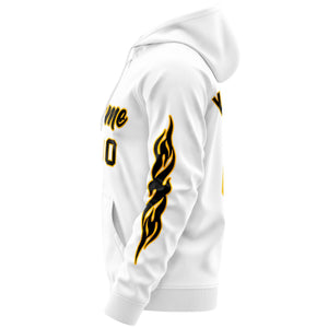 Custom Stitched White Black Sports Full-Zip Sweatshirt Hoodie with Flame