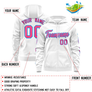 Custom Stitched White Pink Sports Full-Zip Sweatshirt Hoodie with Flame