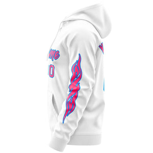 Custom Stitched White Pink Sports Full-Zip Sweatshirt Hoodie with Flame