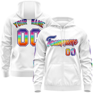 Custom Stitched White Purple Sports Full-Zip Sweatshirt Hoodie with Colored Flames