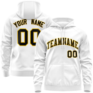 Custom Stitched White Black-Gold Sports Full-Zip Sweatshirt Hoodie