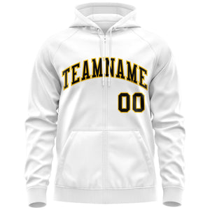 Custom Stitched White Black-Gold Sports Full-Zip Sweatshirt Hoodie