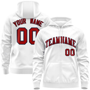 Custom Stitched White Red-Navy Sports Full-Zip Sweatshirt Hoodie