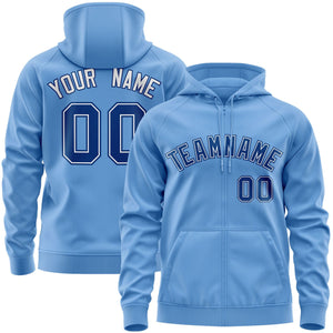 Custom Stitched Lt Blue Royal-White Sports Full-Zip Sweatshirt Hoodie