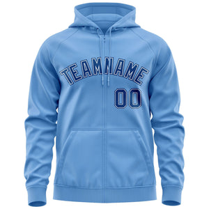 Custom Stitched Lt Blue Royal-White Sports Full-Zip Sweatshirt Hoodie