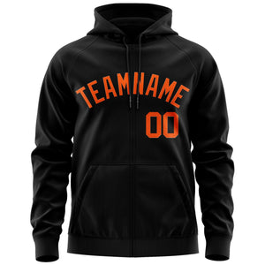 Custom Stitched Black Orange Sports Full-Zip Sweatshirt Hoodie